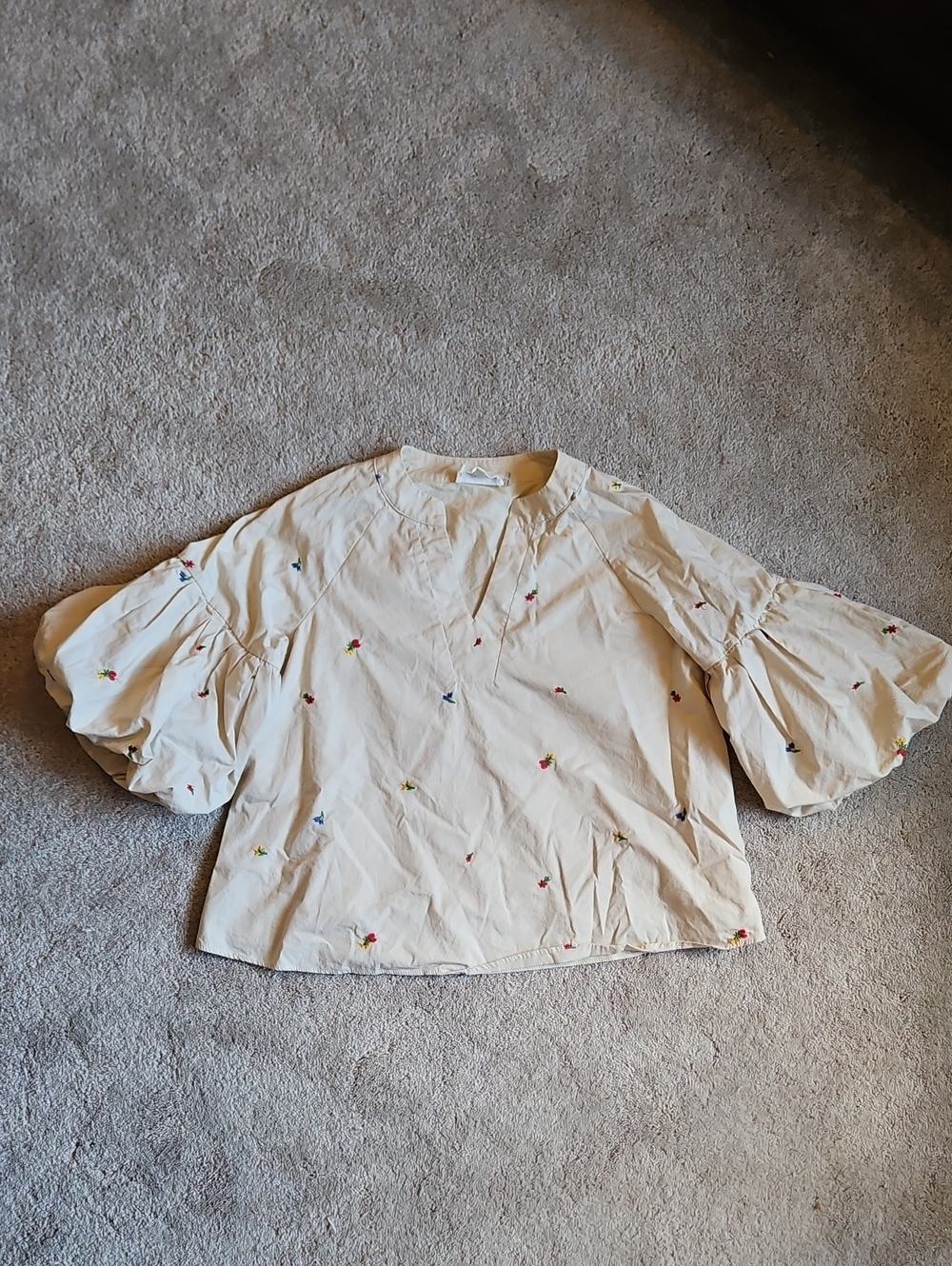 Hyacinth House Embroidered Puff Sleeve Cream Blouse